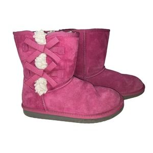 Koolaburra by UGG Victoria Short Boots Women’s Sz 5 Pink Bow Logo Lined 1019372